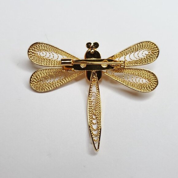 Vintage Avon Filigree Dragonfly Brooch Goldtone Faux Pearls Flying Insect Bug - Picture 4 of 4